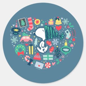 Peanuts Snoopy Holiday Happiness Heart Classic Round Sticker