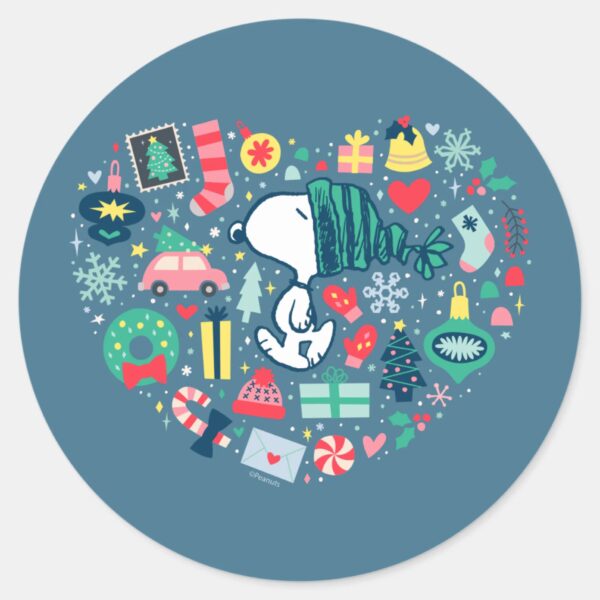 Peanuts___Snoopy_Holiday_Happiness_Heart_Classic_Round_Sticker_1 Peanuts Snoopy Holiday Happiness Heart Classic Round Sticker