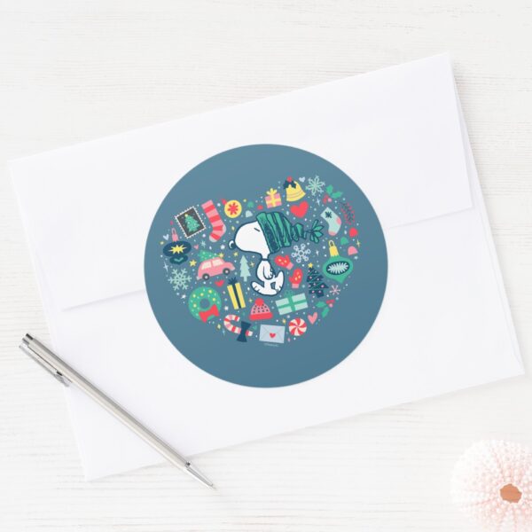 Peanuts___Snoopy_Holiday_Happiness_Heart_Classic_Round_Sticker_3 Peanuts Snoopy Holiday Happiness Heart Classic Round Sticker