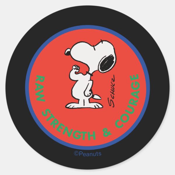 Peanuts Snoopy Raw Strength Courage Badge Classic Round Sticker