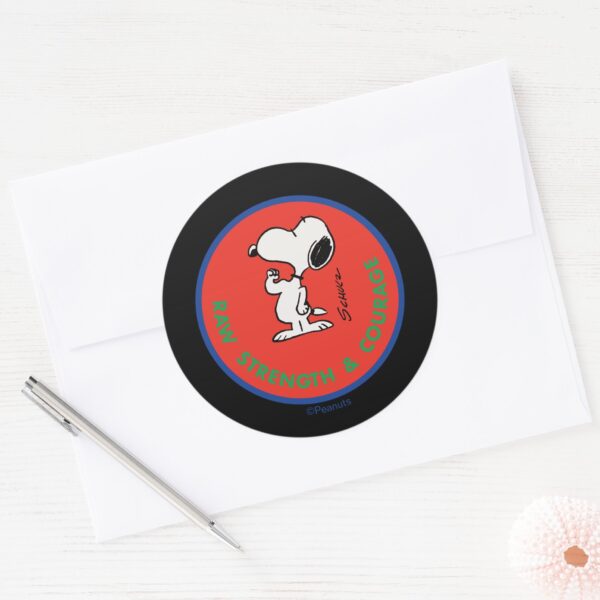 Peanuts Snoopy Raw Strength Courage Badge Classic Round Sticker