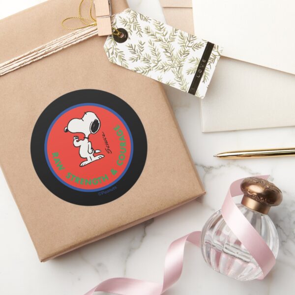 Peanuts Snoopy Raw Strength Courage Badge Classic Round Sticker