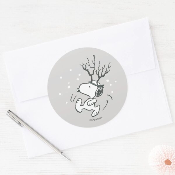 Peanuts___Snoopy_Reindeer_Classic_Round_Sticker_3 Peanuts Snoopy Reindeer Classic Round Sticker