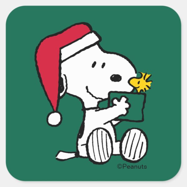 Peanuts___Snoopy_Santa_&_Woodstock_Gift_Square_Sticker_1 Peanuts Snoopy Santa Woodstock Gift Square Sticker