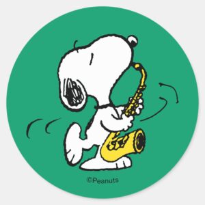 Peanuts Snoopy Saxophone Player Classic Round Sticker