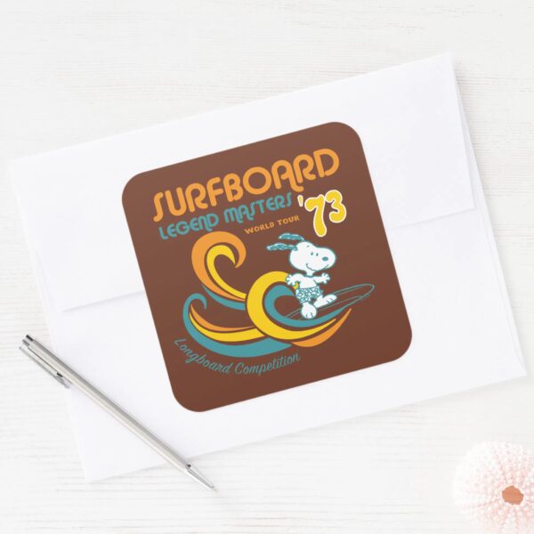 Peanuts___Snoopy_Surfboard_Longboard_Competition_Square_Sticker_3 Peanuts Snoopy Surfboard Longboard Competition Square Sticker