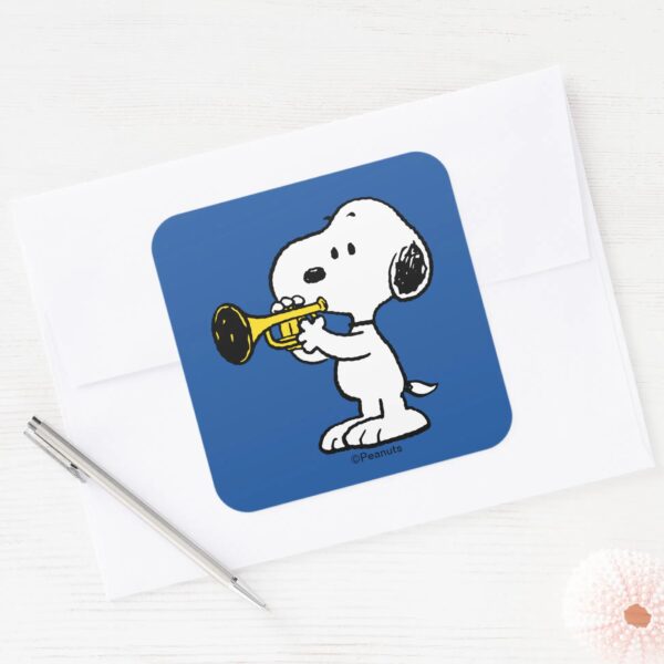 Peanuts___Snoopy_Trumpet_Player_Square_Sticker_3 Peanuts Snoopy Trumpet Player Square Sticker