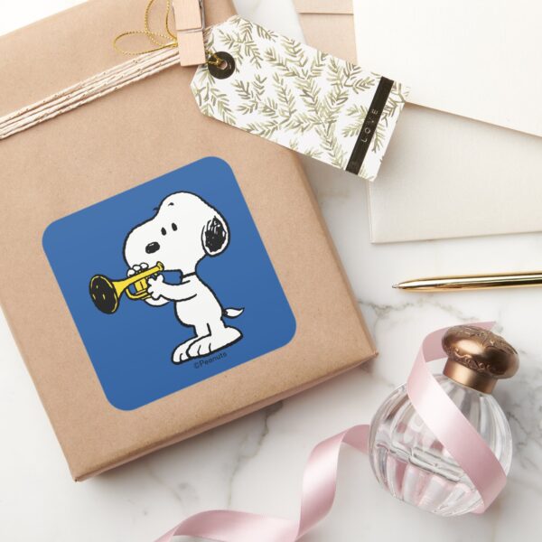 Peanuts___Snoopy_Trumpet_Player_Square_Sticker_5 Peanuts Snoopy Trumpet Player Square Sticker