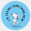 Peanuts___Snoopy_Trying_Something_New_Classic_Round_Sticker_1 Peanuts Snoopy Trying Something New Classic Round Sticker