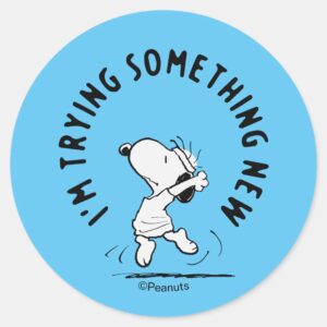 Peanuts Snoopy Trying Something New Classic Round Sticker