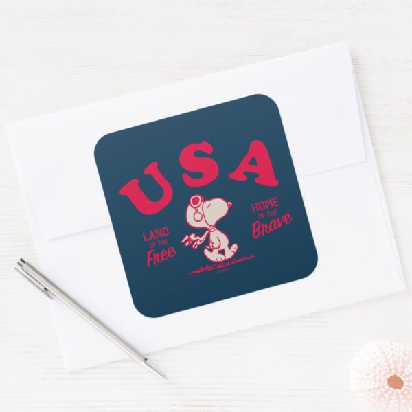 Peanuts___Snoopy_USA_Land_of_the_Free_Square_Sticker_3 Peanuts Snoopy USA Land Of The Free Square Sticker