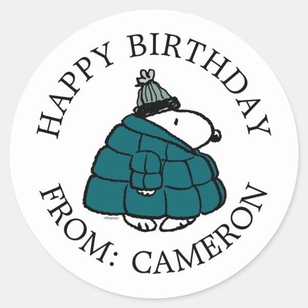 Peanuts___Snoopy_Winter_Puffer_Jacket_Classic_Round_Sticker_1 Peanuts Snoopy Winter Puffer Jacket Classic Round Sticker 1