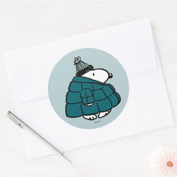 Peanuts___Snoopy_Winter_Puffer_Jacket_Classic_Round_Sticker_3 Peanuts Snoopy Winter Puffer Jacket Classic Round Sticker