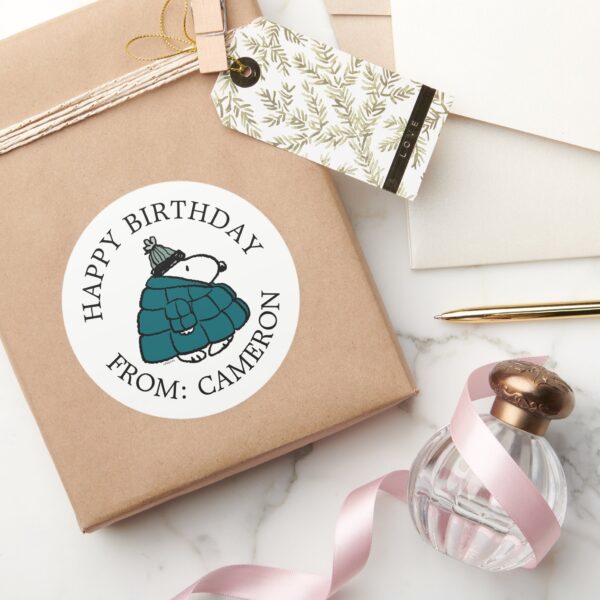 Peanuts___Snoopy_Winter_Puffer_Jacket_Classic_Round_Sticker_5 Peanuts Snoopy Winter Puffer Jacket Classic Round Sticker 5