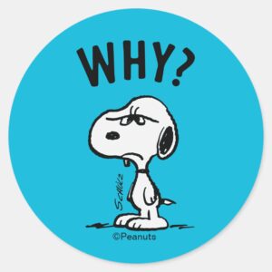 Peanuts Snoopy Wonders Why Classic Round Sticker