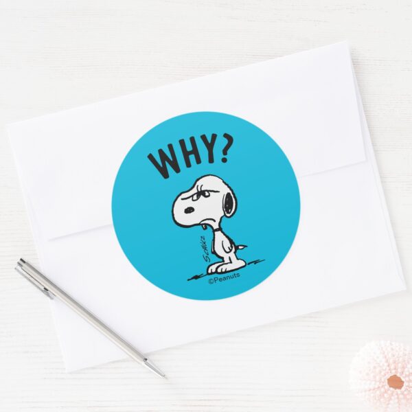 Peanuts___Snoopy_Wonders_Why__Classic_Round_Sticker_3 Peanuts Snoopy Wonders Why Classic Round Sticker