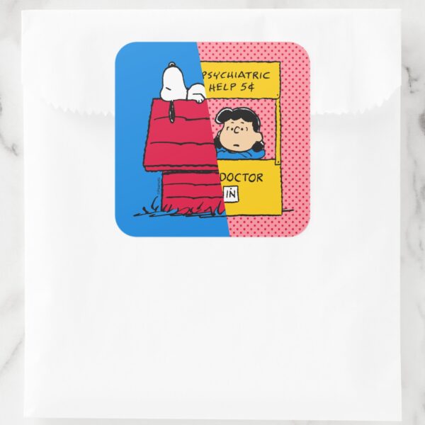 Peanuts Snoopy Lucy Half Half Square Sticker