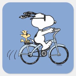 Peanuts Snoopy Woodstock Bicycle Square Sticker