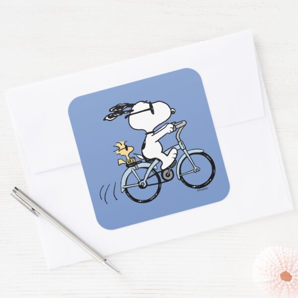 Peanuts___Snoopy_&_Woodstock_Bicycle_Square_Sticker_3 Peanuts Snoopy Woodstock Bicycle Square Sticker