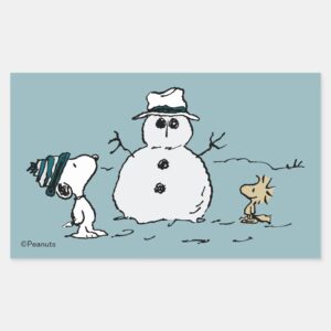 Peanuts___Snoopy_&_Woodstock_Build_A_Snowman_Rectangular_Sticker_1 Peanuts Snoopy Woodstock Build A Snowman Rectangular Sticker