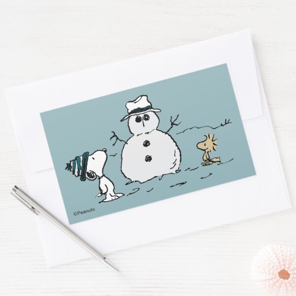 Peanuts___Snoopy_&_Woodstock_Build_A_Snowman_Rectangular_Sticker_3 Peanuts Snoopy Woodstock Build A Snowman Rectangular Sticker