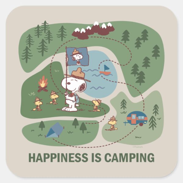 Peanuts___Snoopy_&_Woodstock_Camp_Map_Square_Sticker_1 Peanuts Snoopy Woodstock Camp Map Square Sticker