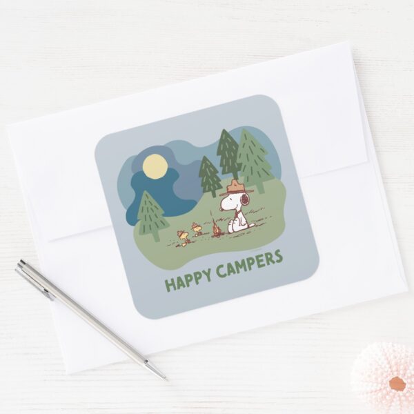Peanuts___Snoopy_&_Woodstock_Camp_Site_Square_Sticker_3 Peanuts Snoopy Woodstock Camp Site Square Sticker