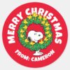 Peanuts___Snoopy_&_Woodstock_Christmas_Wreath_Classic_Round_Sticker_1 Peanuts Snoopy Woodstock Christmas Wreath Classic Round Sticker 1