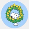 Peanuts___Snoopy_&_Woodstock_Christmas_Wreath_Classic_Round_Sticker_1 Peanuts Snoopy Woodstock Christmas Wreath Classic Round Sticker
