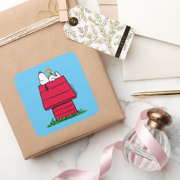 Peanuts___Snoopy_&_Woodstock_Doghouse_Square_Sticker_5 Peanuts Snoopy Woodstock Doghouse Square Sticker