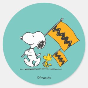 Peanuts Snoopy Woodstock Flags Classic Round Sticker