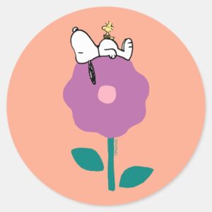Peanuts___Snoopy_&_Woodstock_Flower_Whistle_Classic_Round_Sticker_1 Peanuts Snoopy Woodstock Flower Whistle Classic Round Sticker