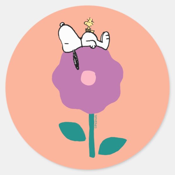 Peanuts___Snoopy_&_Woodstock_Flower_Whistle_Classic_Round_Sticker_1 Peanuts Snoopy Woodstock Flower Whistle Classic Round Sticker