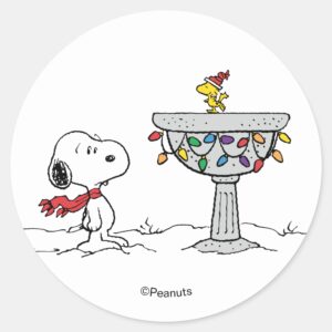 Peanuts Snoopy Woodstock Frozen Birdbath Classic Round Sticker