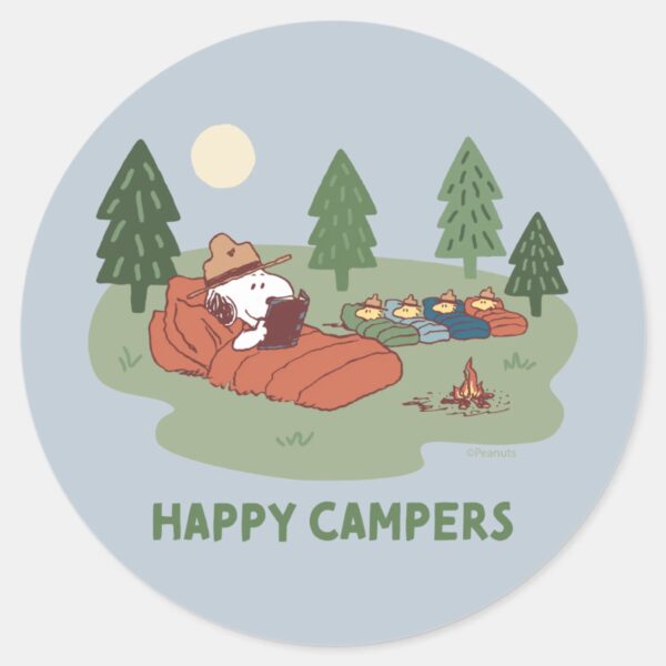 Peanuts___Snoopy_&_Woodstock_Happy_Campers_Classic_Round_Sticker_1 Peanuts Snoopy Woodstock Happy Campers Classic Round Sticker 1