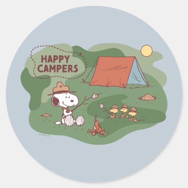 Peanuts___Snoopy_&_Woodstock_Happy_Campers_Classic_Round_Sticker_1 Peanuts Snoopy Woodstock Happy Campers Classic Round Sticker