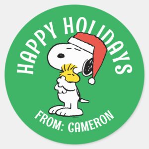 Peanuts Snoopy Woodstock Holiday Hugs Classic Round Sticker 1