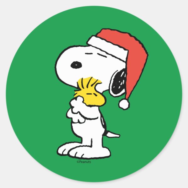Peanuts___Snoopy_&_Woodstock_Holiday_Hugs_Classic_Round_Sticker_1 Peanuts Snoopy Woodstock Holiday Hugs Classic Round Sticker