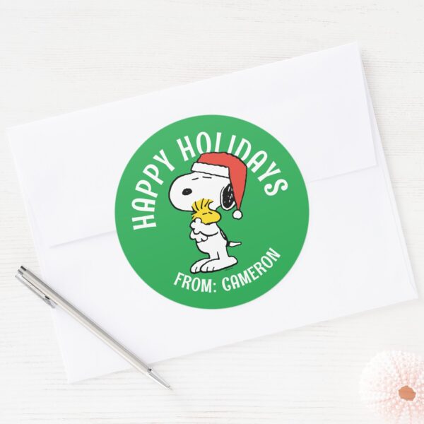 Peanuts___Snoopy_&_Woodstock_Holiday_Hugs_Classic_Round_Sticker_3 Peanuts Snoopy Woodstock Holiday Hugs Classic Round Sticker 3