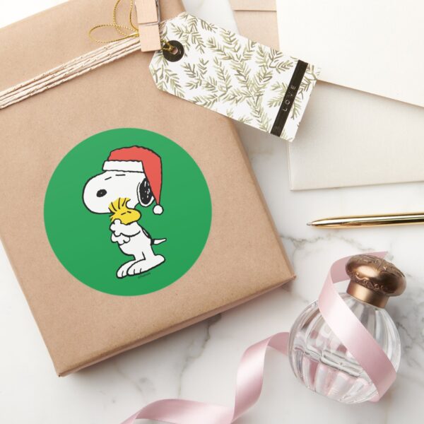 Peanuts___Snoopy_&_Woodstock_Holiday_Hugs_Classic_Round_Sticker_5 Peanuts Snoopy Woodstock Holiday Hugs Classic Round Sticker