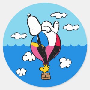 Peanuts Snoopy Woodstock Hot Air Balloon Classic Round Sticker 1