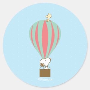 Peanuts Snoopy Woodstock Hot Air Balloon Classic Round Sticker 1