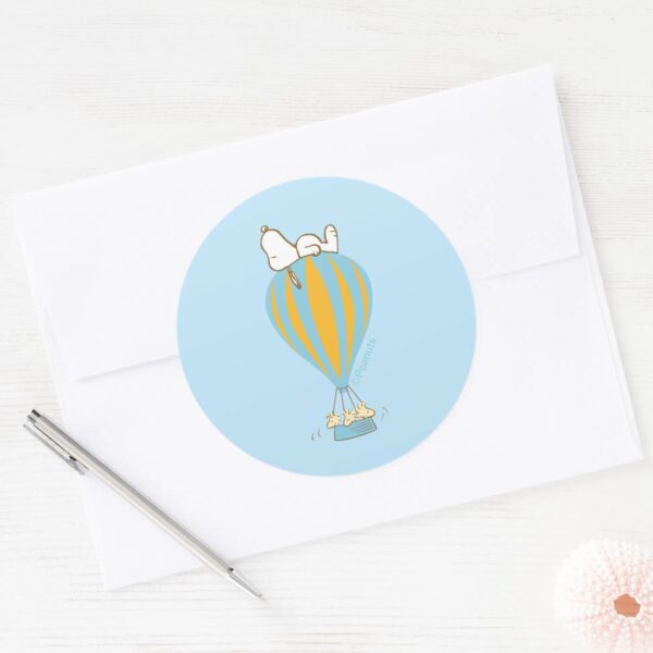 Peanuts___Snoopy_&_Woodstock_Hot_Air_Balloon_Classic_Round_Sticker_3 Peanuts Snoopy Woodstock Hot Air Balloon Classic Round Sticker