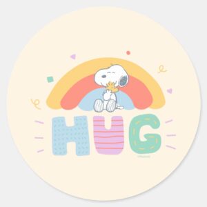 Peanuts___Snoopy_&_Woodstock_Hug_Classic_Round_Sticker_1 Peanuts Snoopy Woodstock Hug Classic Round Sticker