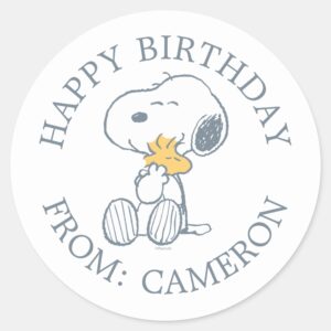 Peanuts___Snoopy_&_Woodstock_Hug___Happy_Birthday_Classic_Round_Sticker_1 Peanuts Snoopy Woodstock Hug Happy Birthday Classic Round Sticker