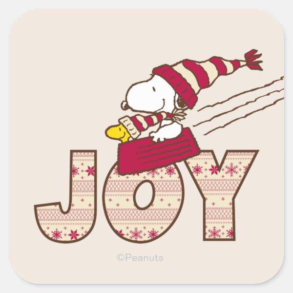 Peanuts Snoopy Woodstock Joy Sled Ride Square Sticker
