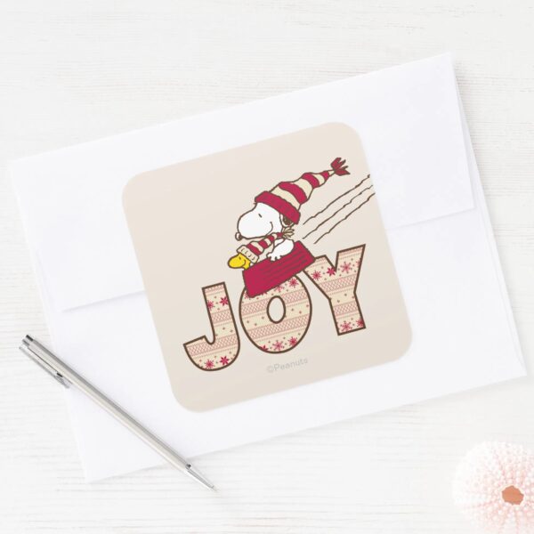 Peanuts Snoopy Woodstock Joy Sled Ride Square Sticker