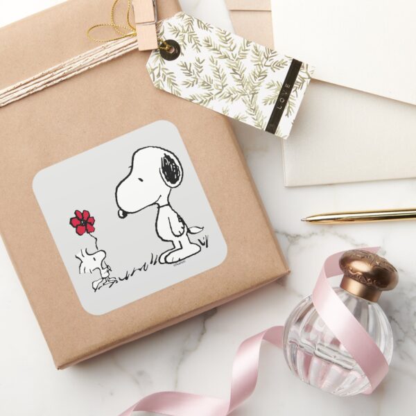 Peanuts___Snoopy_&_Woodstock_Red_&_Black_Square_Sticker_5 Peanuts Snoopy Woodstock Red Black Square Sticker