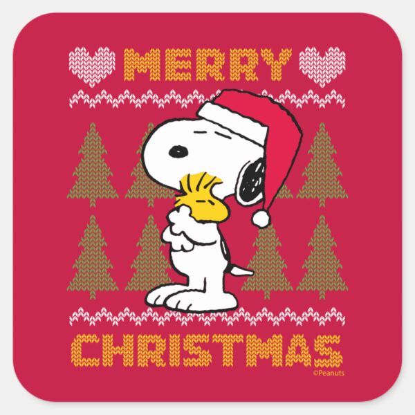 Peanuts___Snoopy_&_Woodstock_Santa_Claus_Hug_Square_Sticker_1 Peanuts Snoopy Woodstock Santa Claus Hug Square Sticker