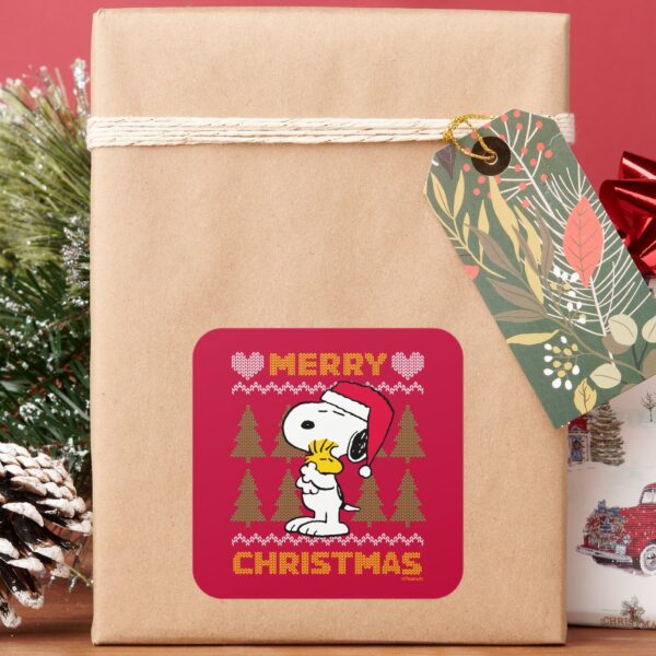 Peanuts___Snoopy_&_Woodstock_Santa_Claus_Hug_Square_Sticker_6 Peanuts Snoopy Woodstock Santa Claus Hug Square Sticker